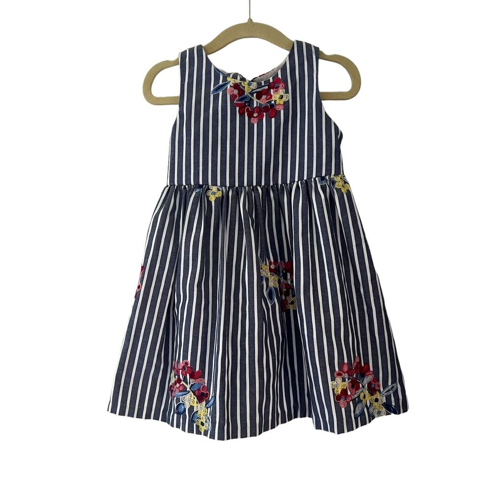 Rare Editions Baby Girl Striped Floral Embroidered Dress Size‎ 24m